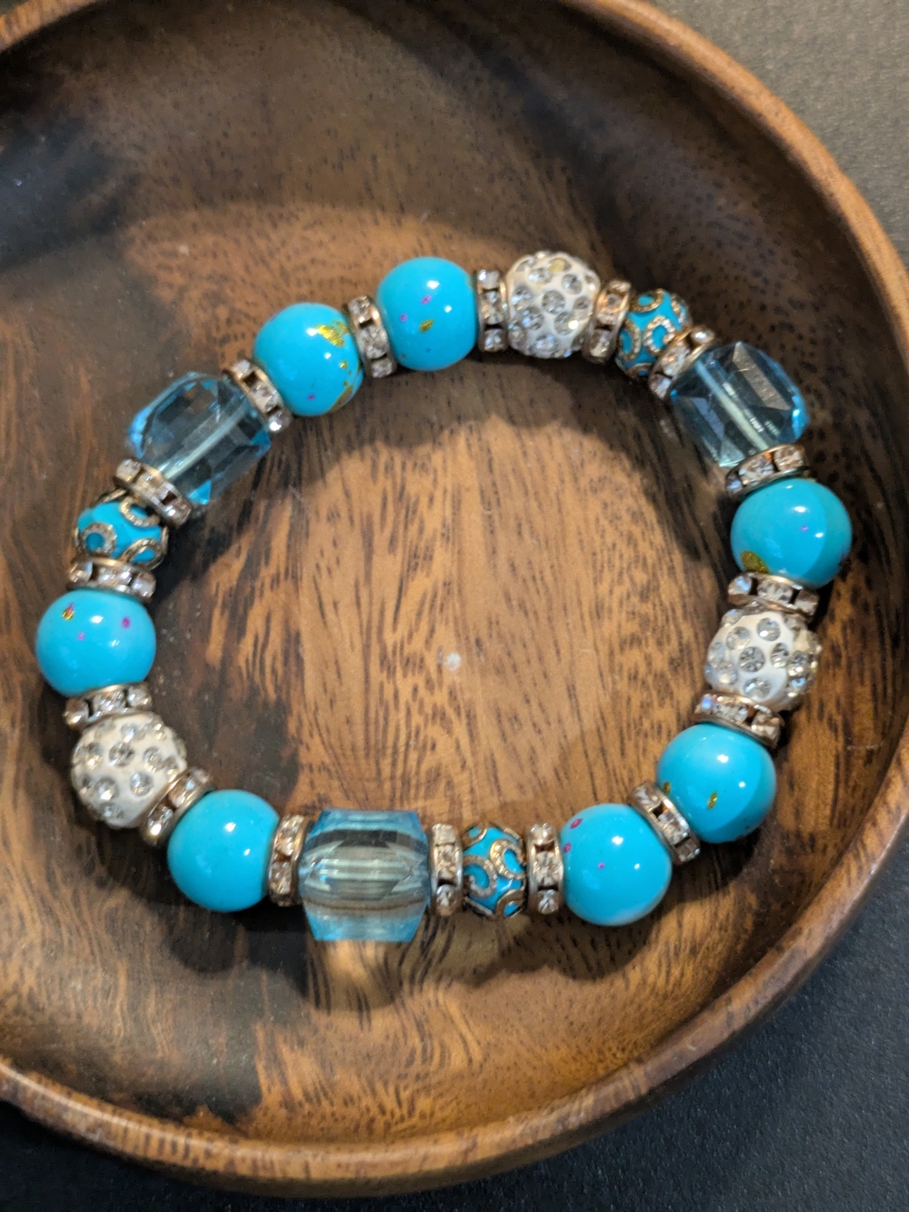 Turquoise Bead & Crystal Stretch Bracelet - Women's Jewelry